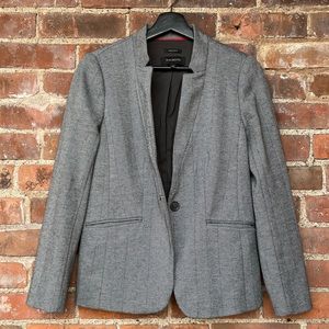 Talbots Gray Zig Zag Stripe Collarless Cotton Poly Blazer